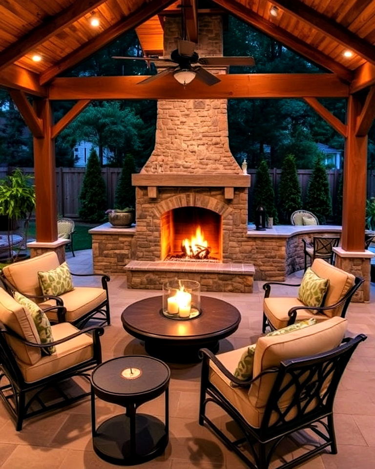 cozy outdoor fireplace