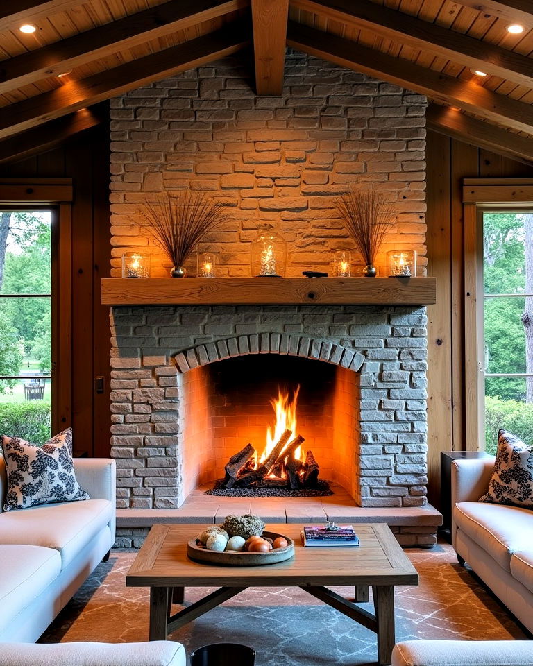 cozy pool house fireplace idea