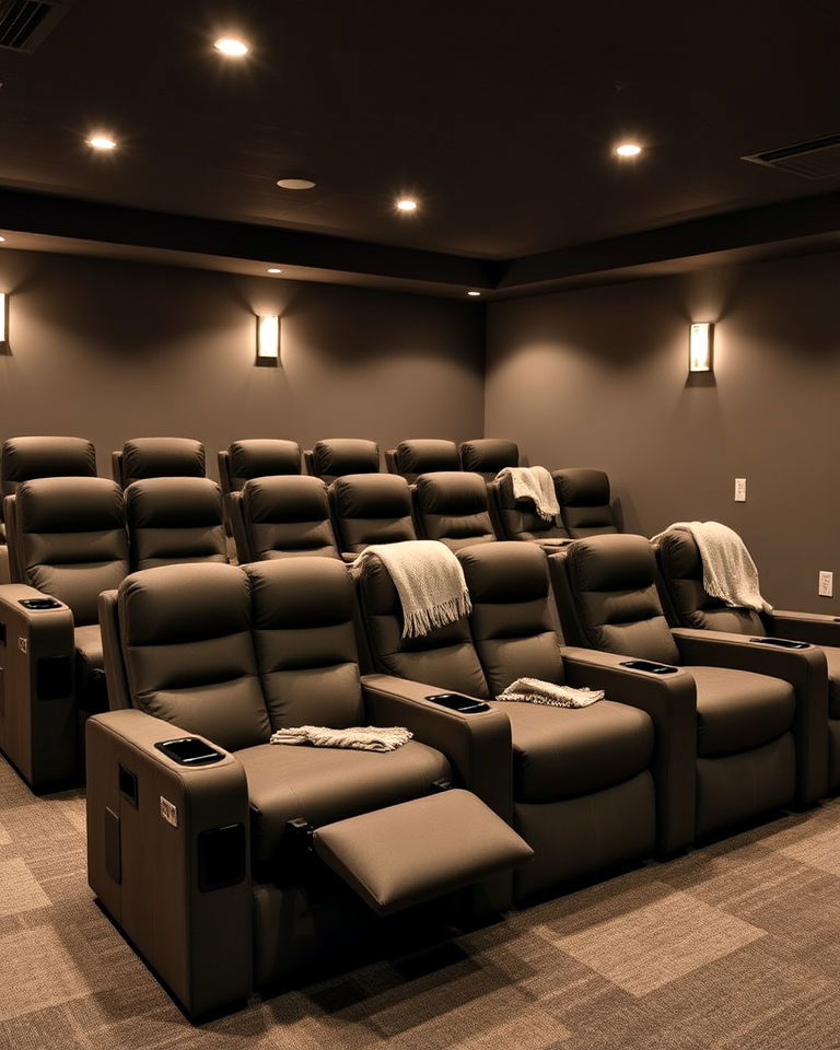 cozy recliner seating arrangement for basement theater