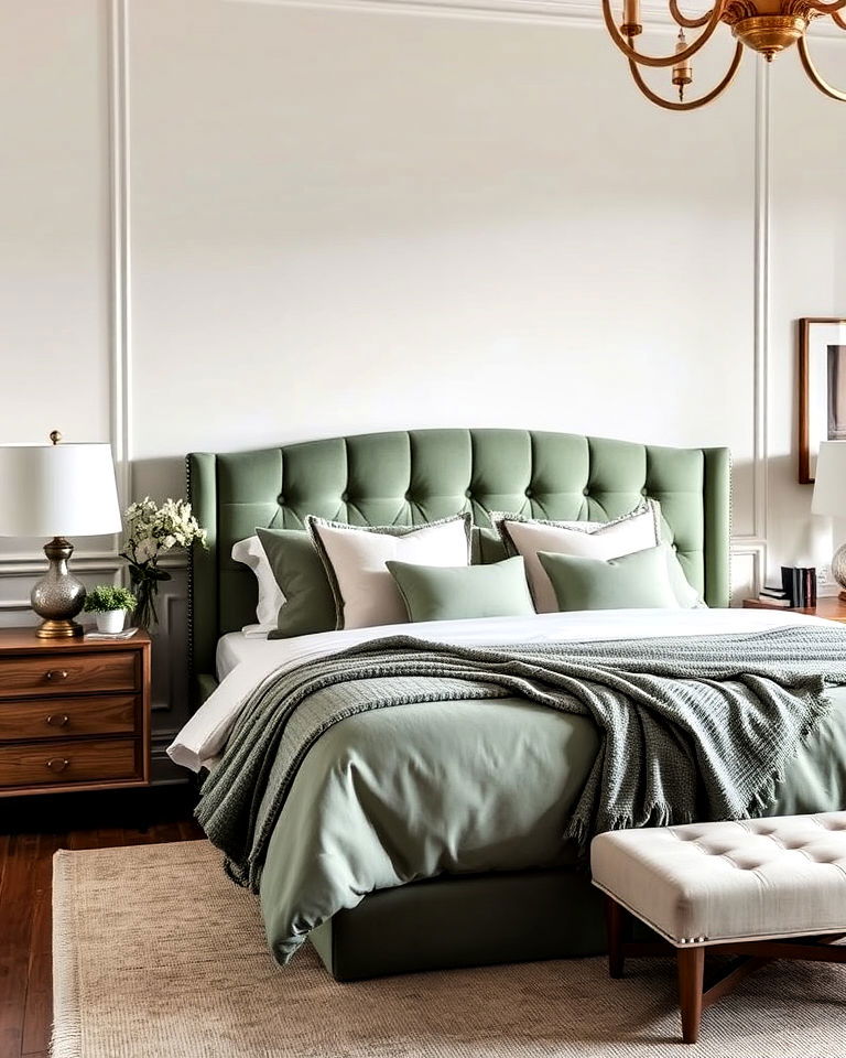 cozy sage green headboard