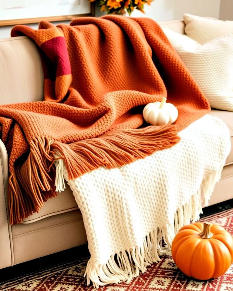 cozy throw blankets in autumnal shades
