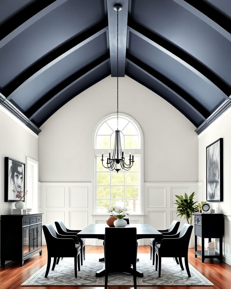 cozy vaulted ceiling with dark paint