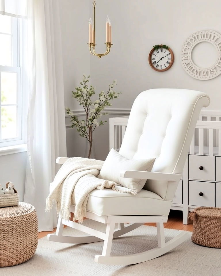 cozy white rocking chair