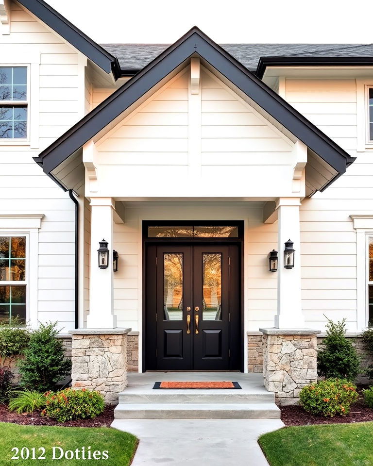 craftsman style white exterior with black door