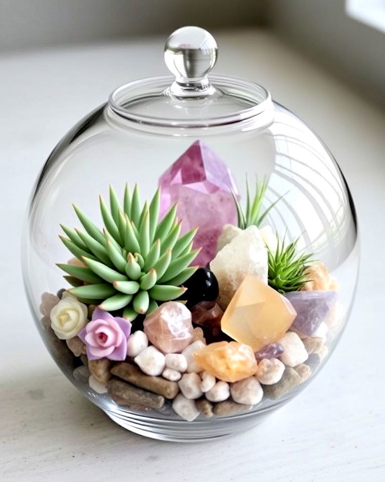 crystal and gemstone terrarium