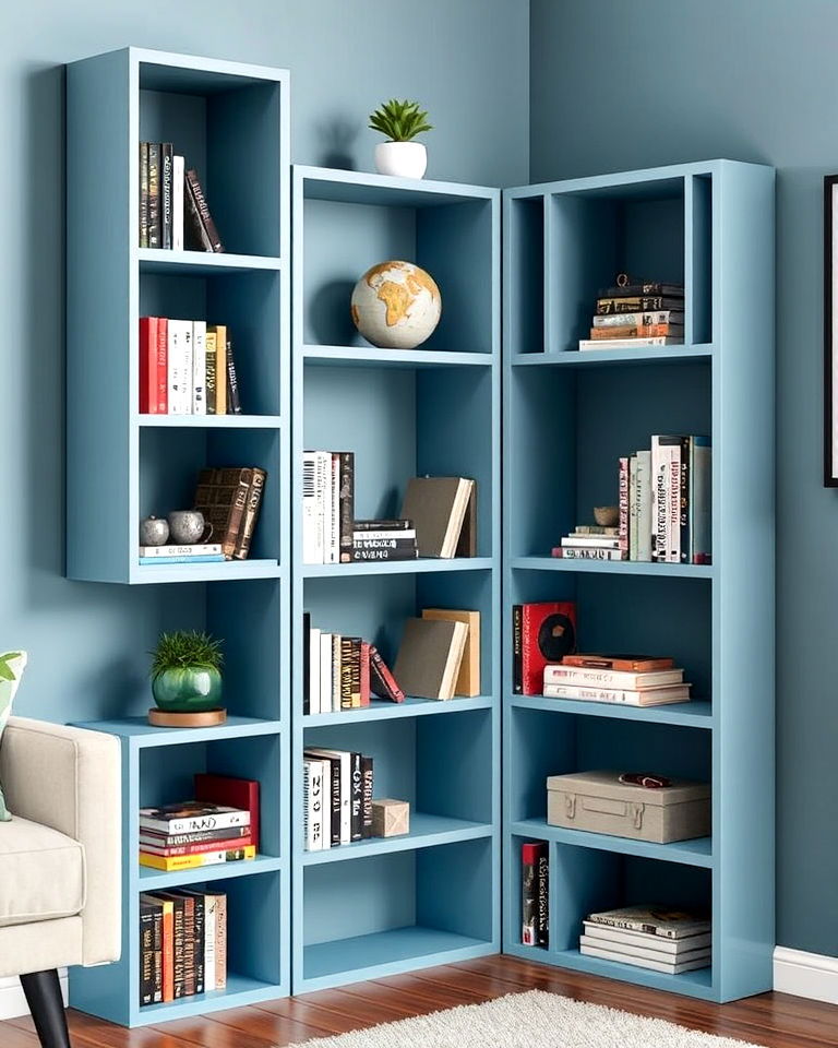 cube style modular corner bookshelf design