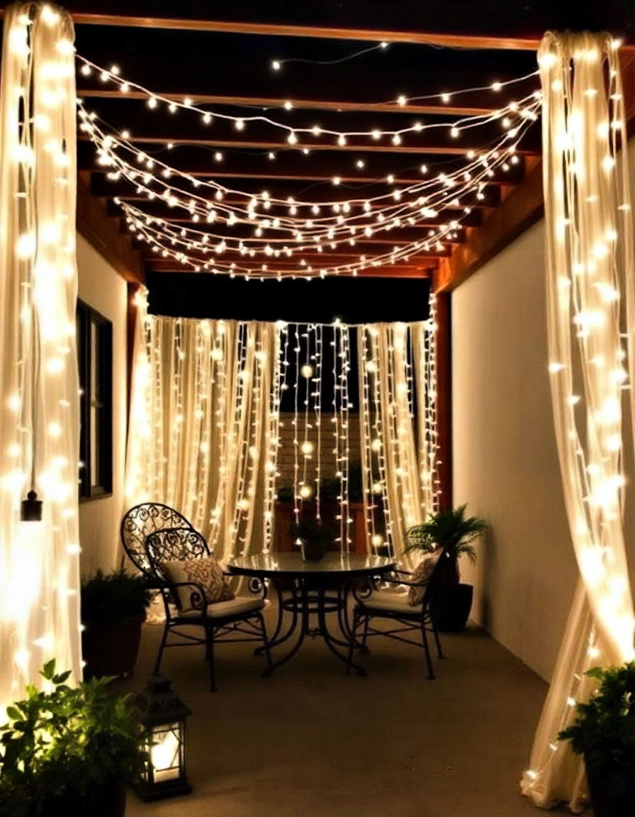 curtain string lights for a dramatic look