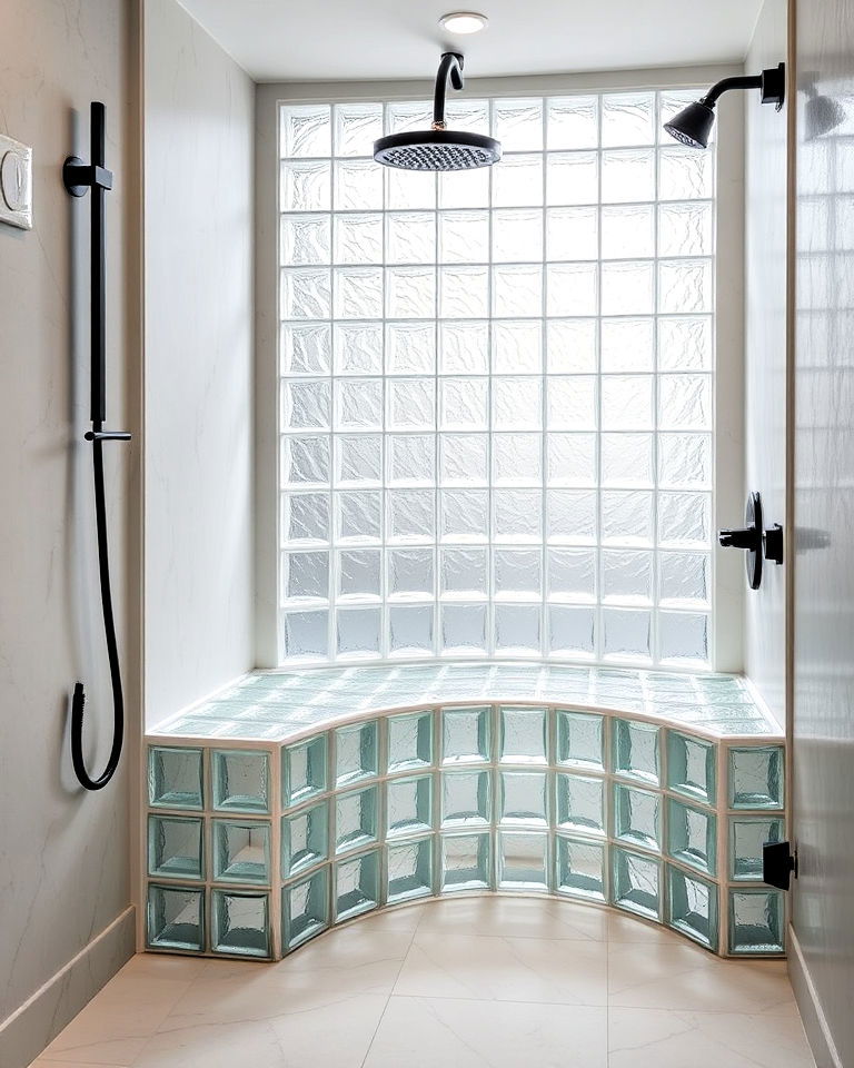 curved glass block bench