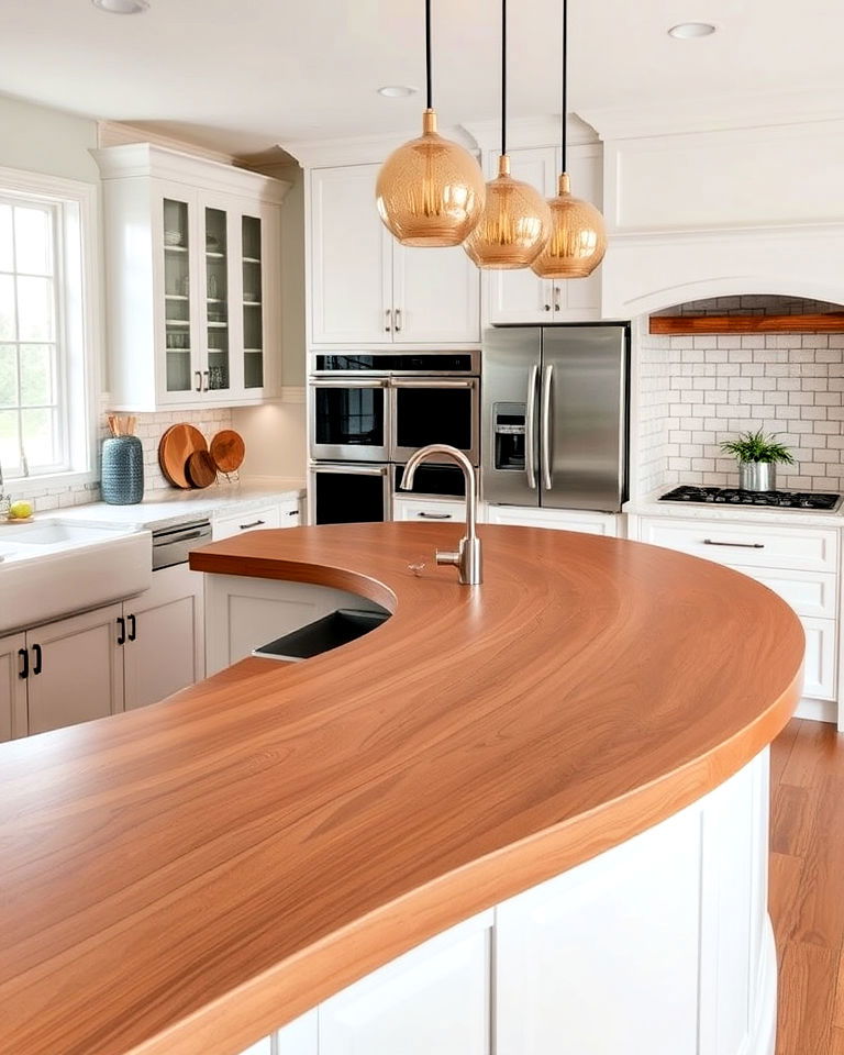 curved or rounded wood countertop