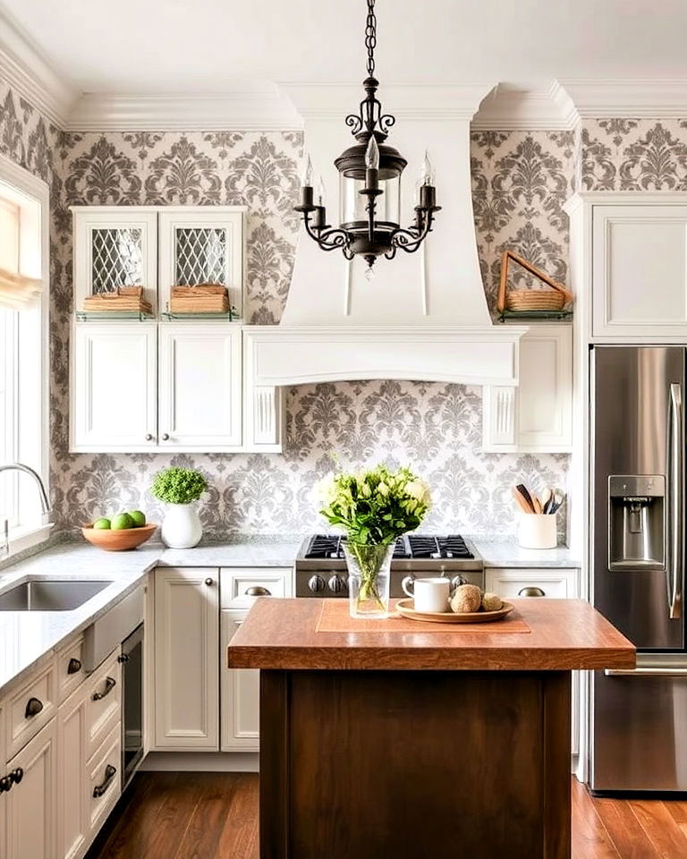damask patterns wallpaper for kitchen