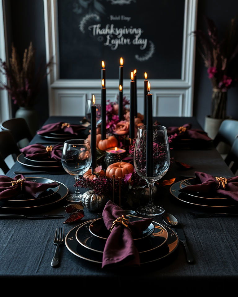 dark and moody thanksgiving table setting