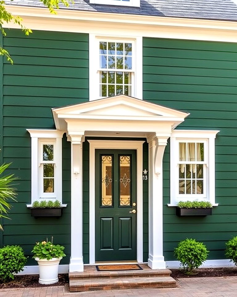 dark green exterior walls with white trim