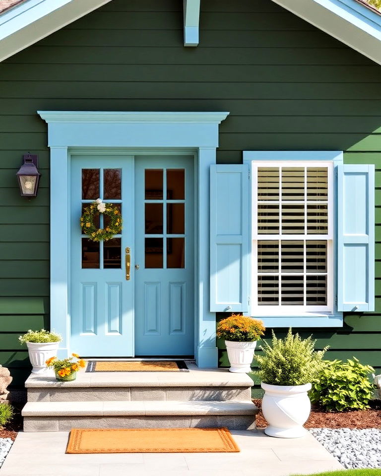 dark green exterior with coastal blue hints