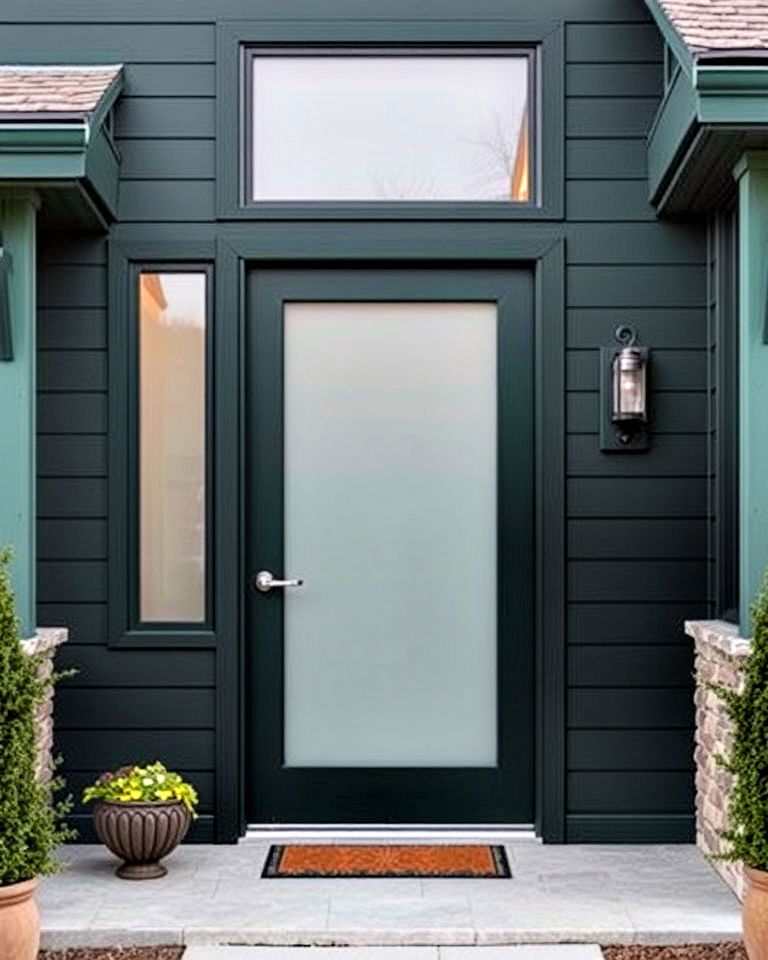 dark green exterior with frosted glass door