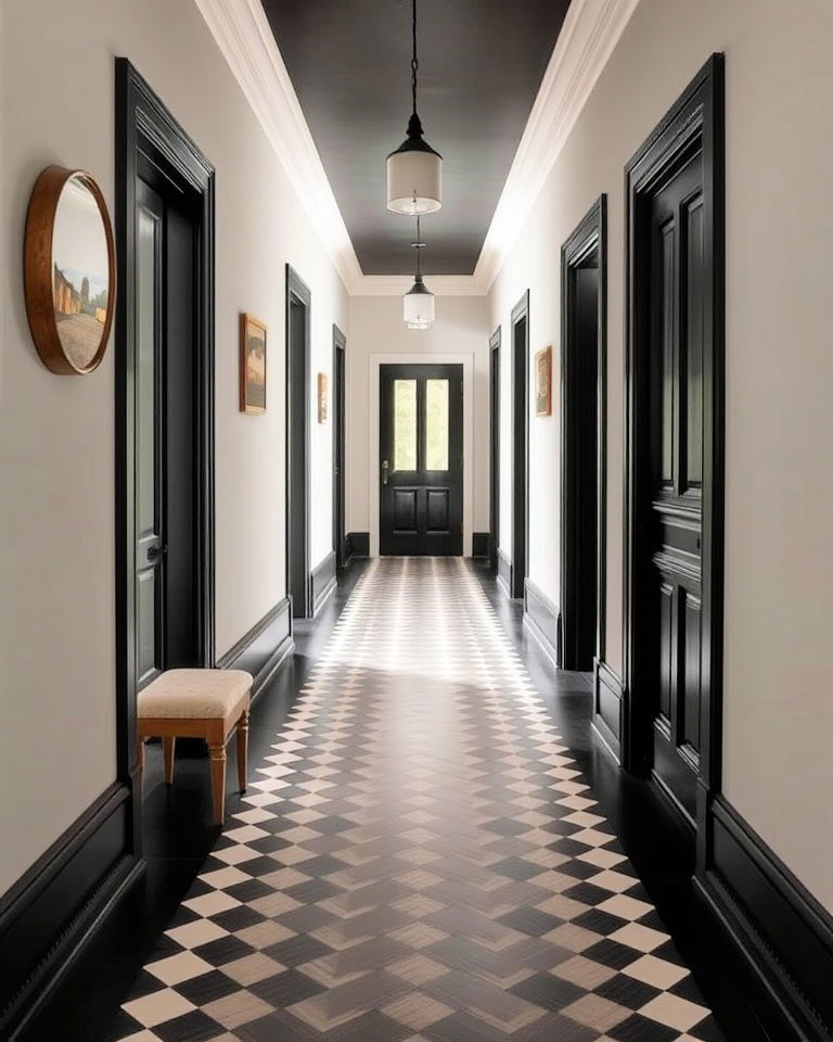 dark hallway floor with pattern