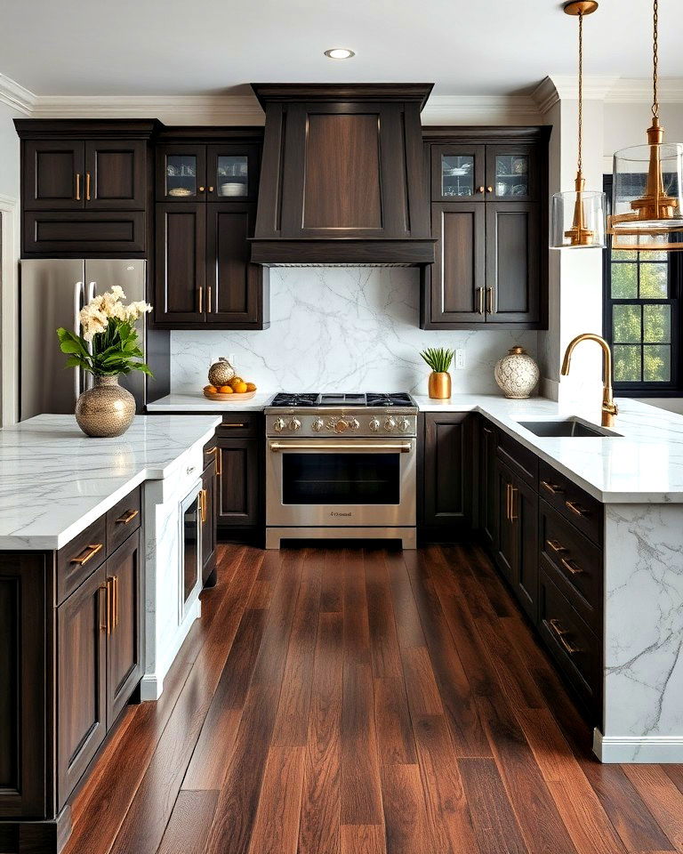 dark wood floor with wood cabinet