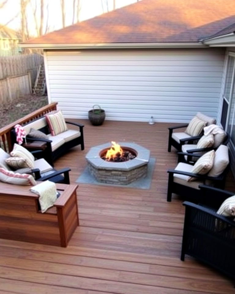 deck with built in fire pit