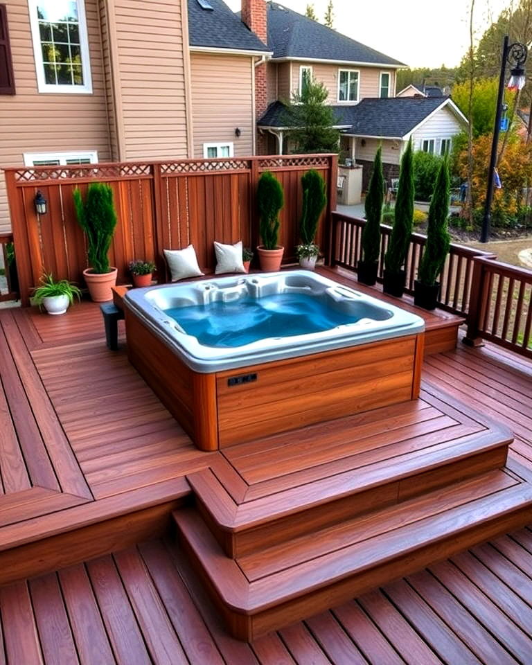 deck with built in hot tub