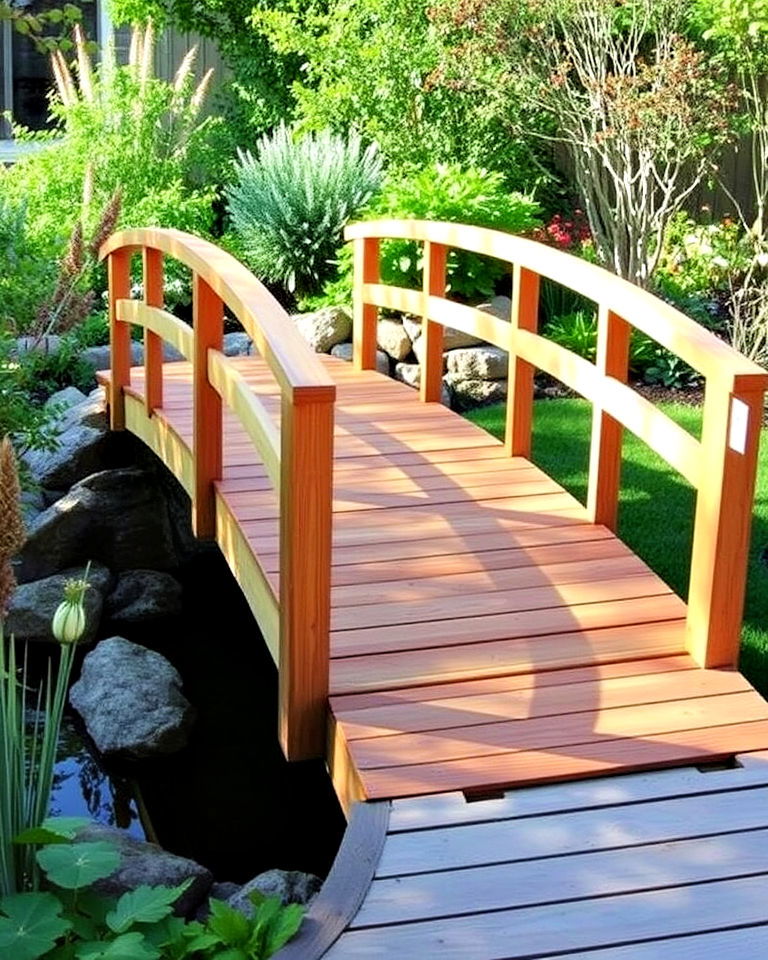 decked wooden garden bridge