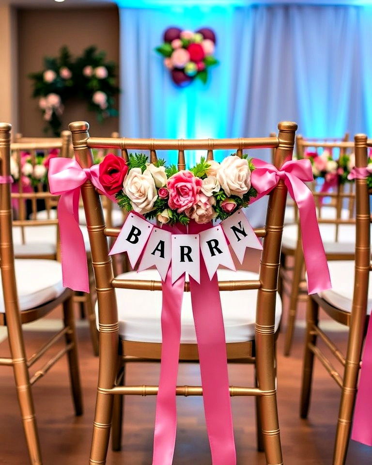 decorated party chairs with ribbons