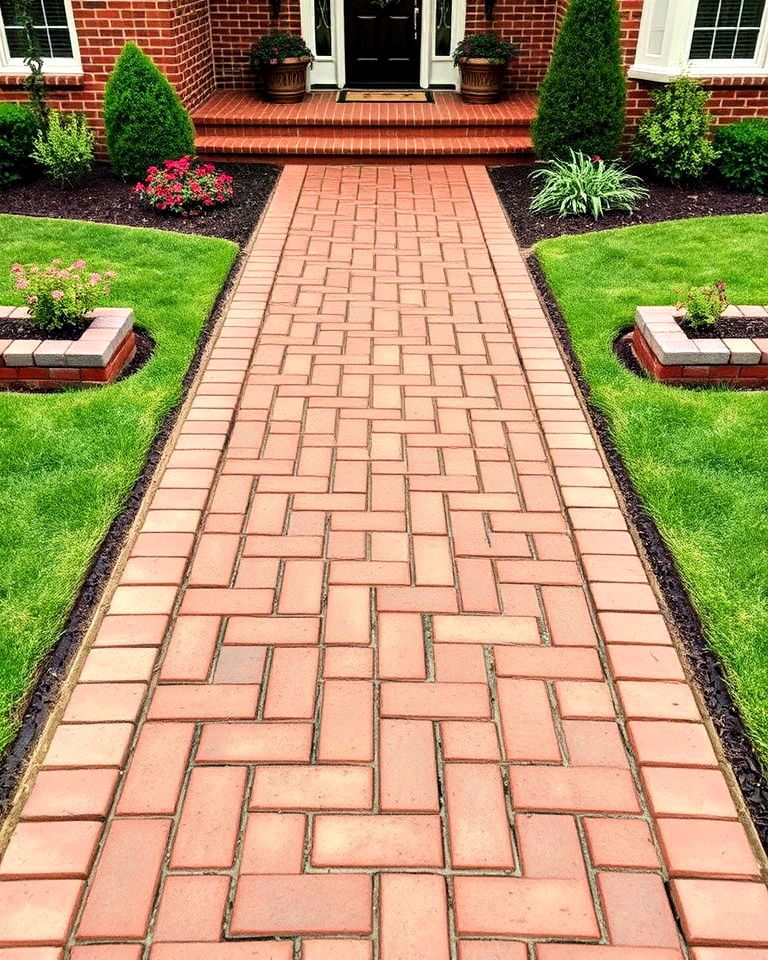 diagonal brick walkway with symmetrical borders