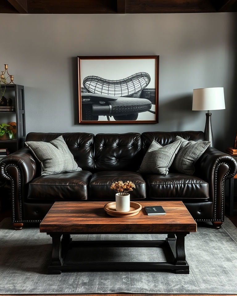 distressed leather furniture for grunge aesthetic room