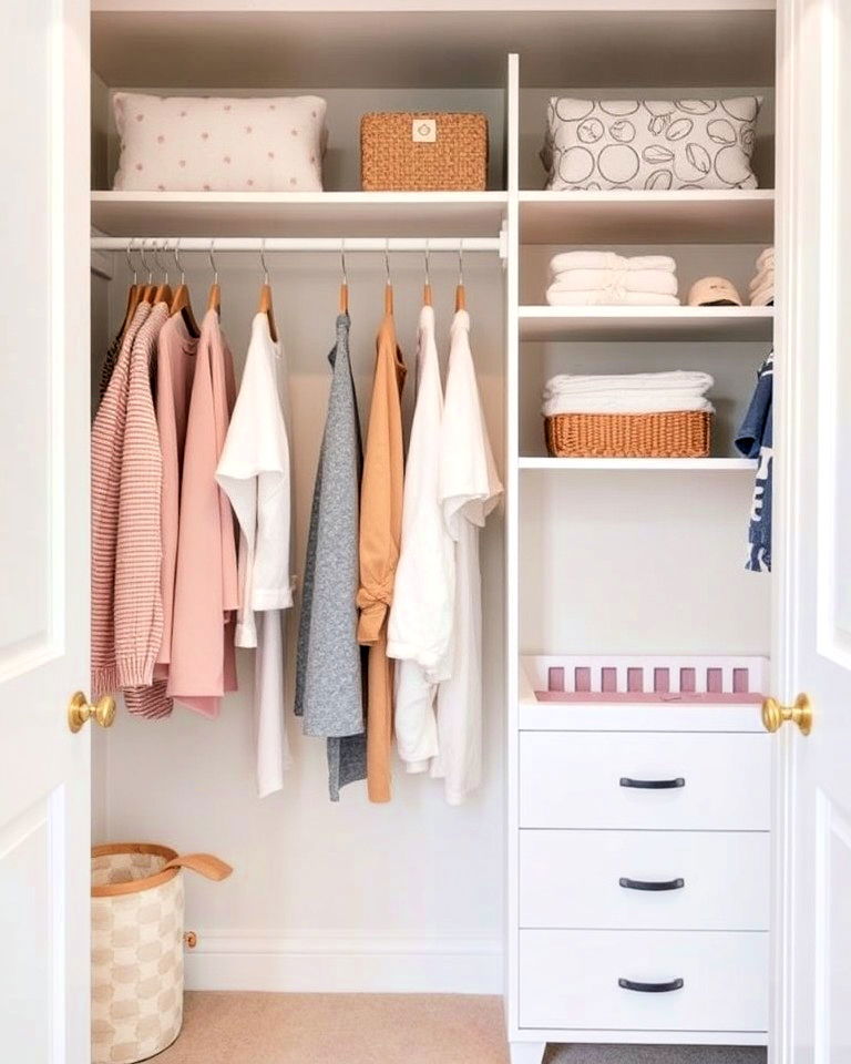 double hanging rods to optimize a nursery closet