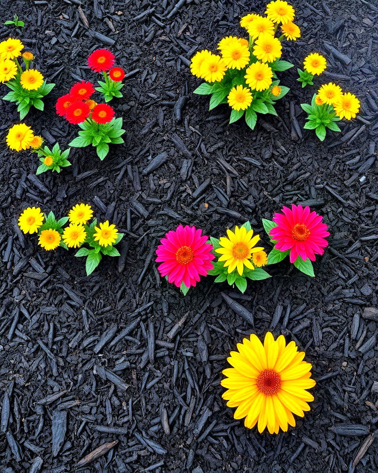 dramatic black mulch backdrop for vibrant perennials