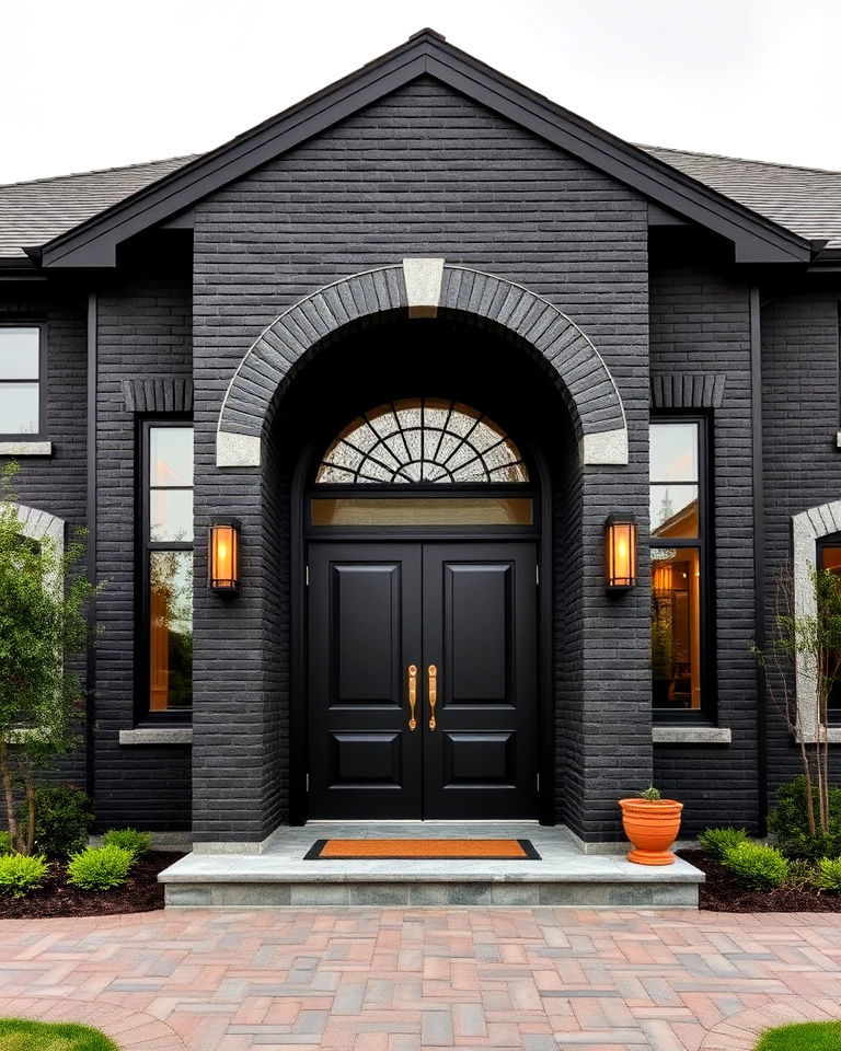 dramatic entranceway black brick exterior house