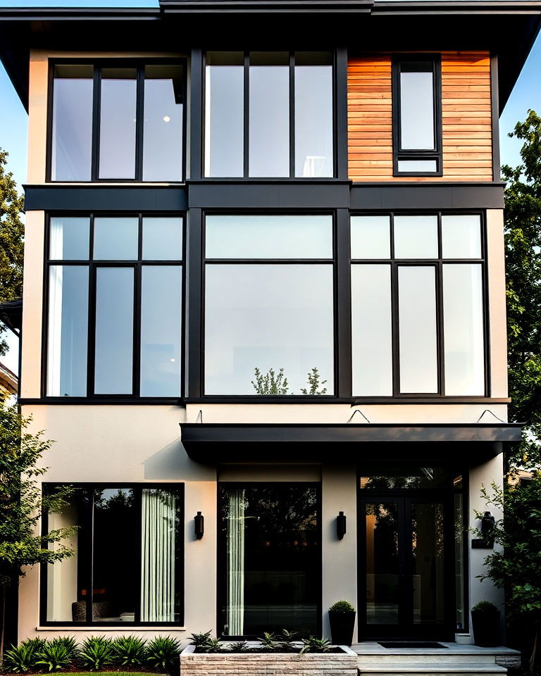 dramatic multi story home with statement windows