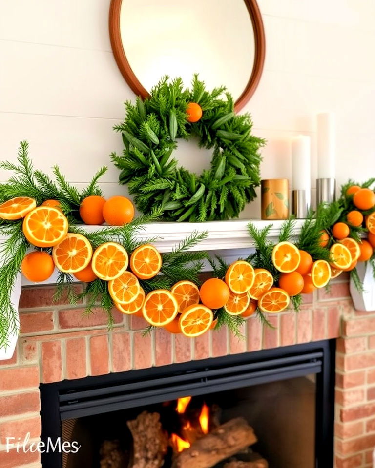 dried orange mantel garland for a vintage touch