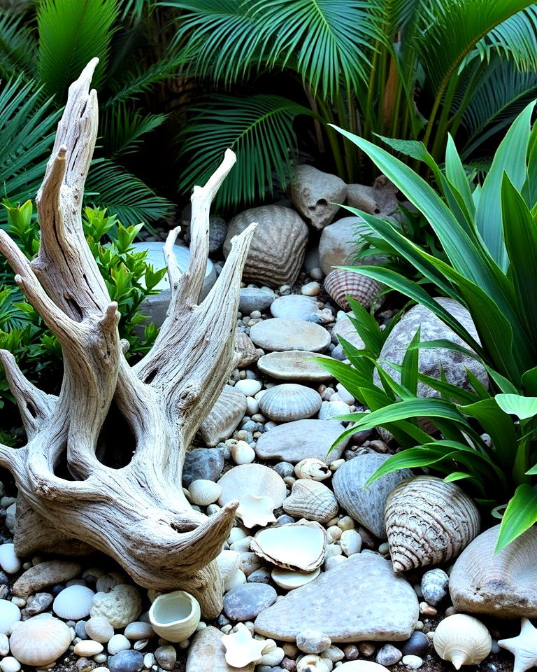 driftwood and seashell accents for your landscape