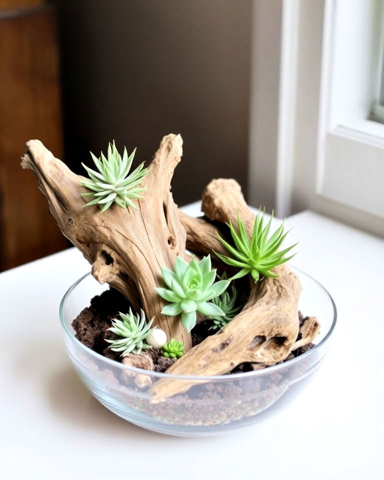 driftwood terrarium for coastal decor