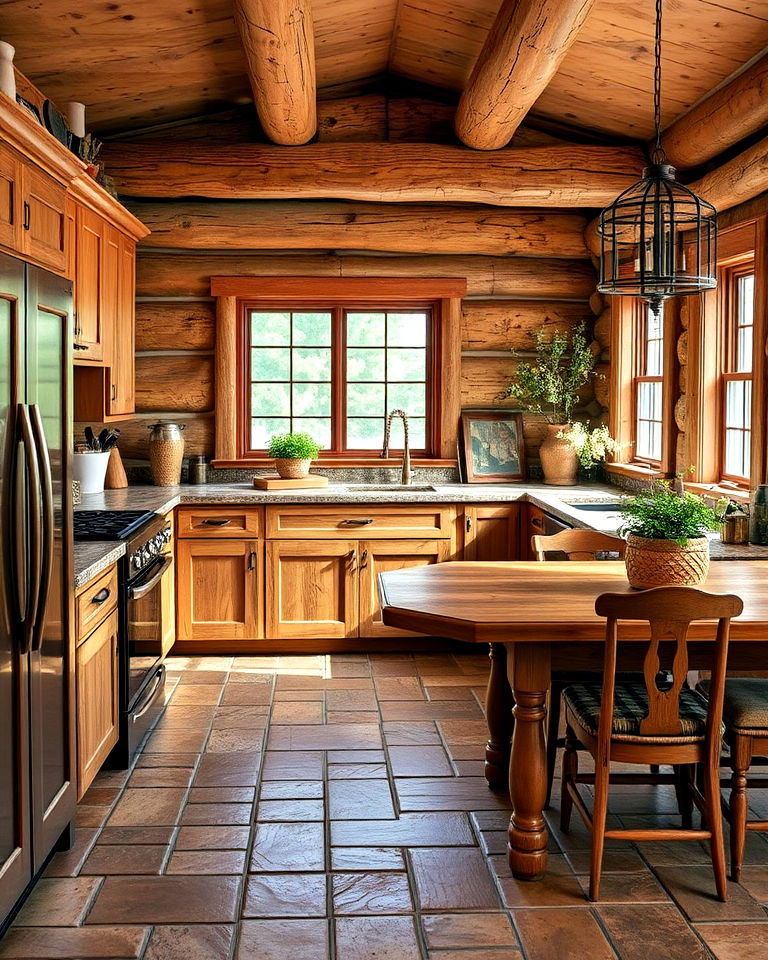 durable rustic tile cabin kitchen flooring
