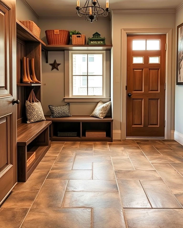durable stamped concrete mudroom flooring