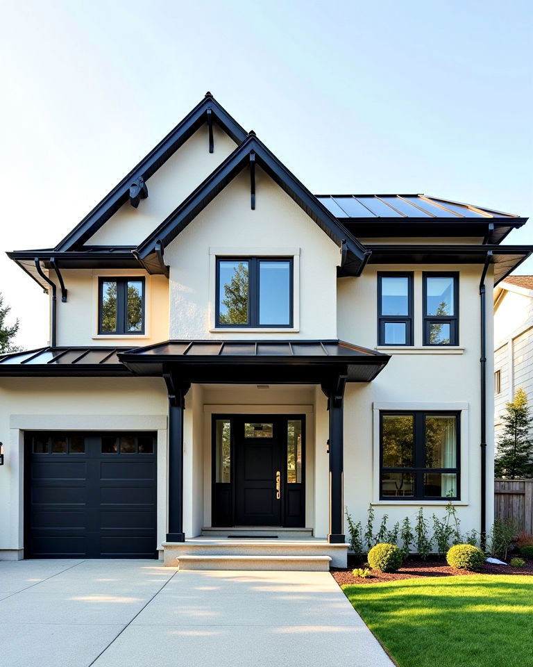 durable tudor exterior with steel roof accents