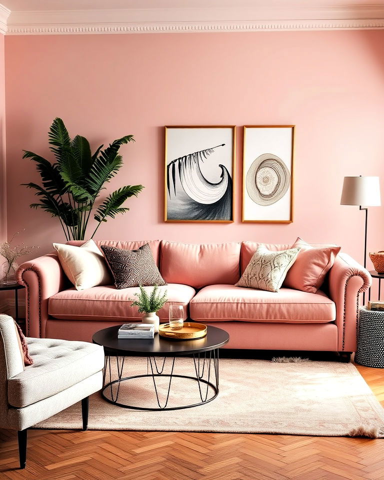 dusty pink sofa for living room