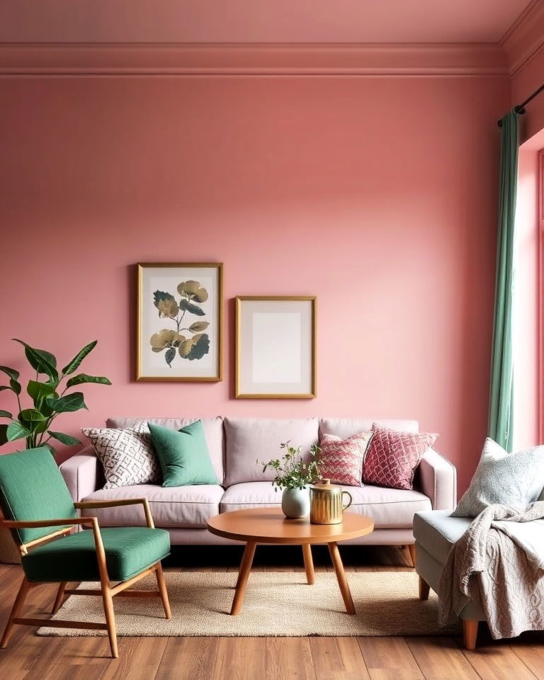 dusty rose living room for romantic elegance