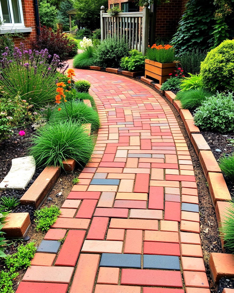 dynamic multi colored brick walkway