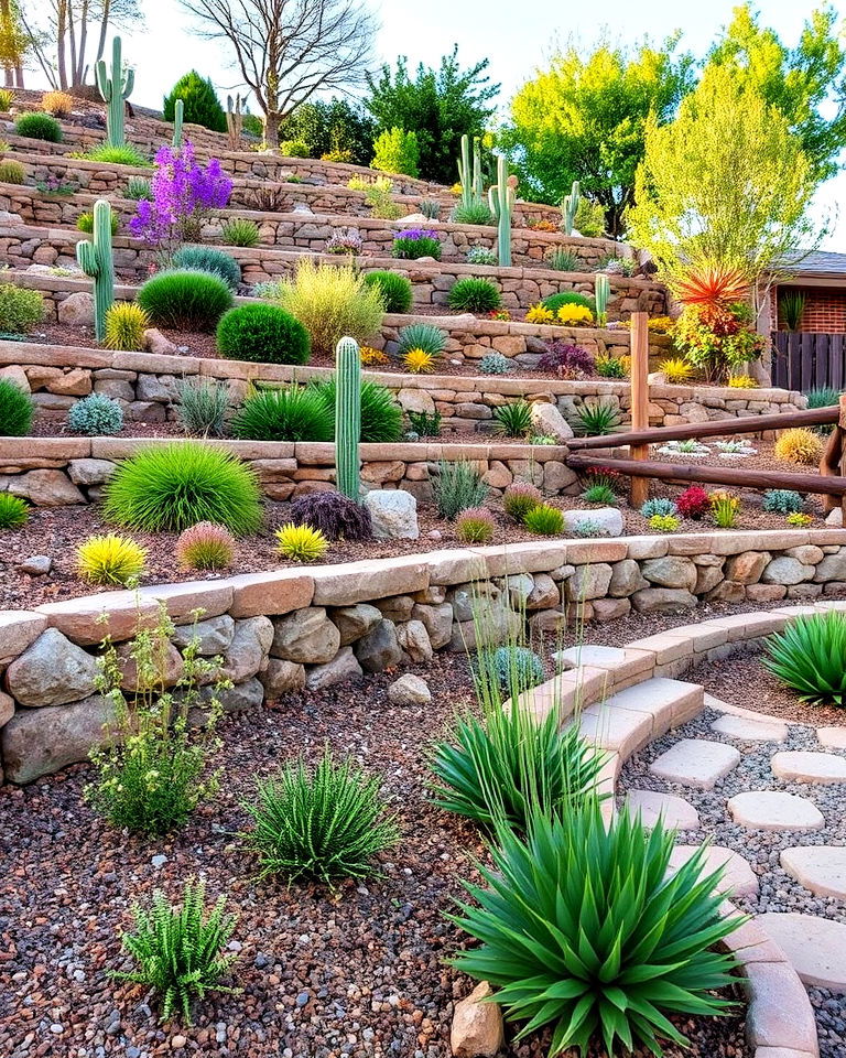 dynamic terraced xeriscape garden