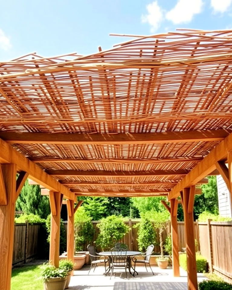 earthy and natural woven willow pergola roof