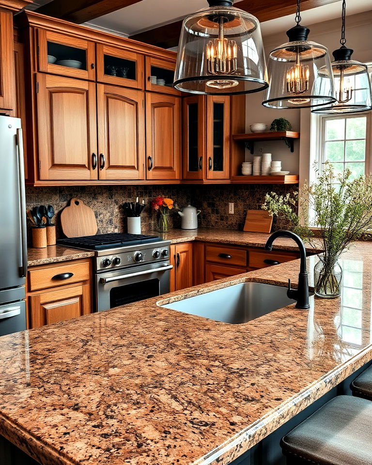 earthy brown granite kitchen countertop