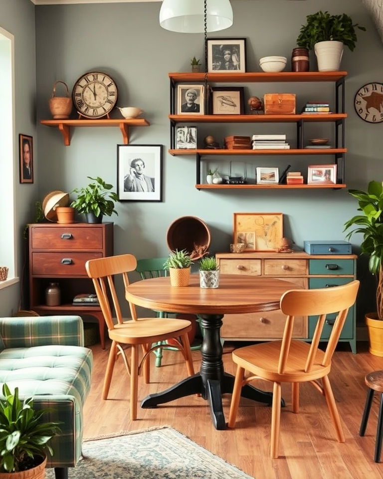 eclectic mix of thrifted furniture for indie room