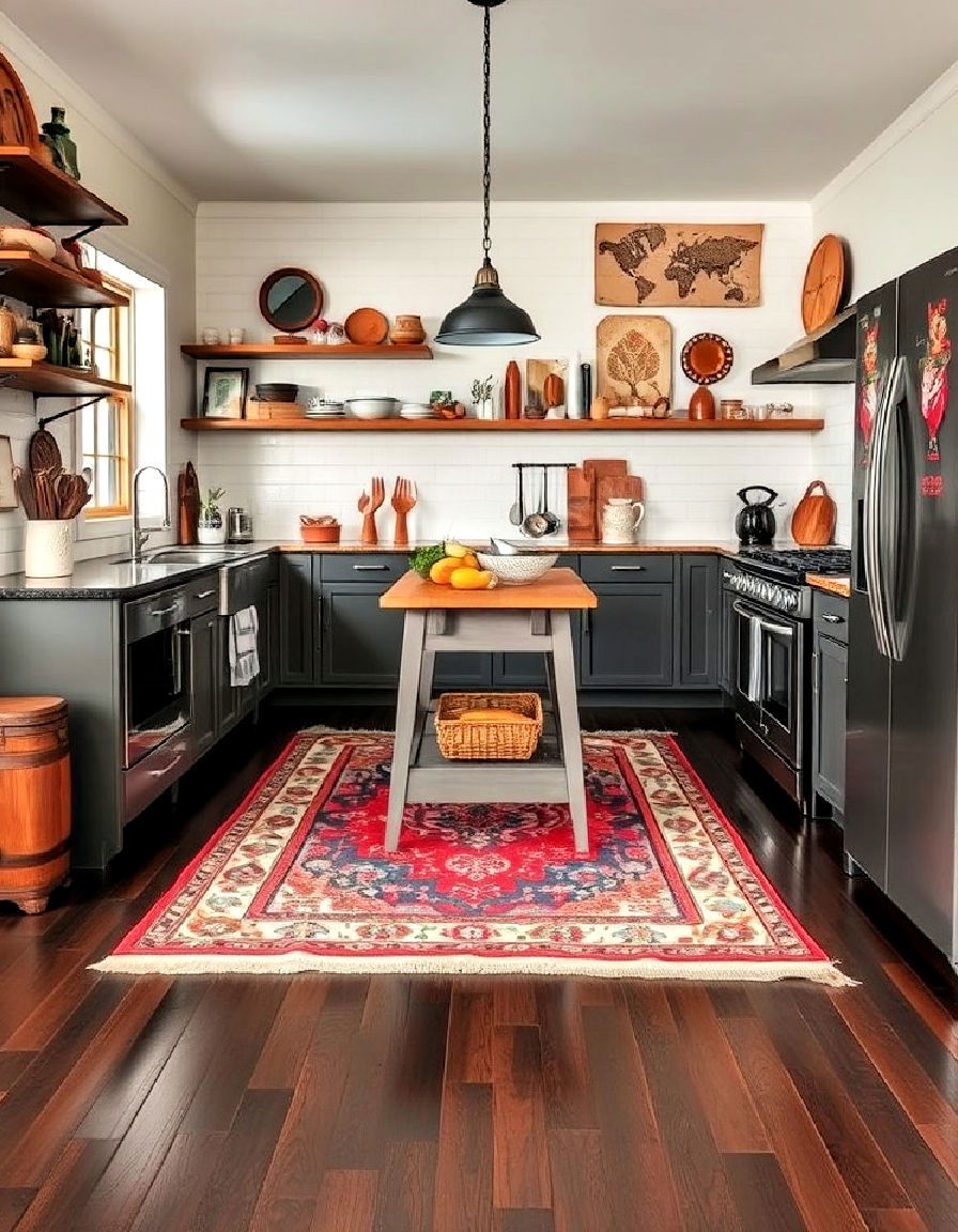 eclectic style with dark wood floor and mix and match elements
