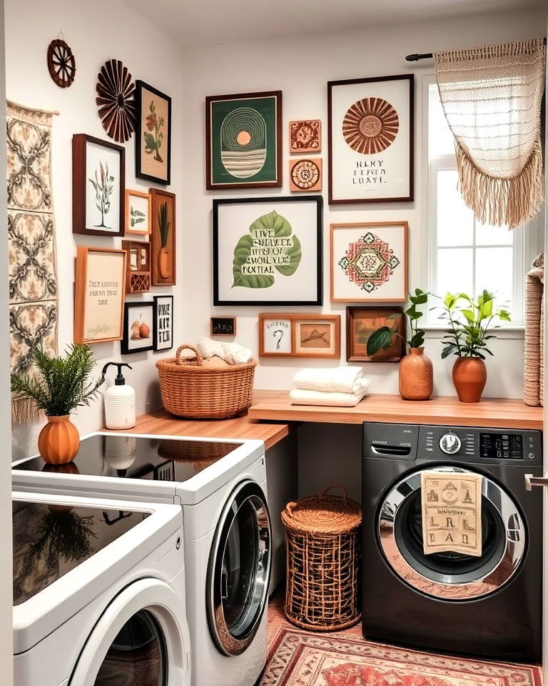 eclectic wall art for boho laundry room