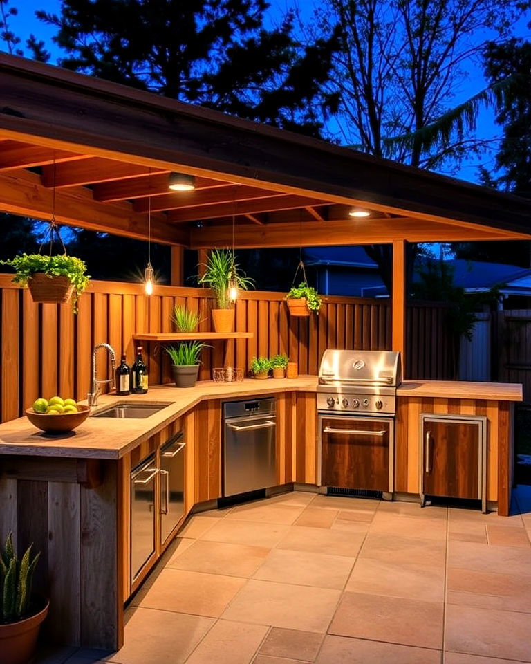 eco friendly outdoor kitchen with recycled materials
