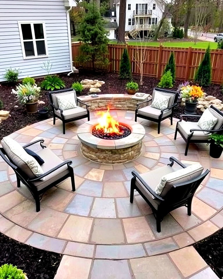 elegance fire pit on a stone patio