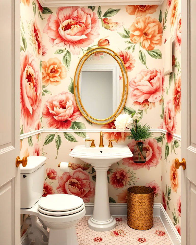 elegance floral wallpaper for powder room