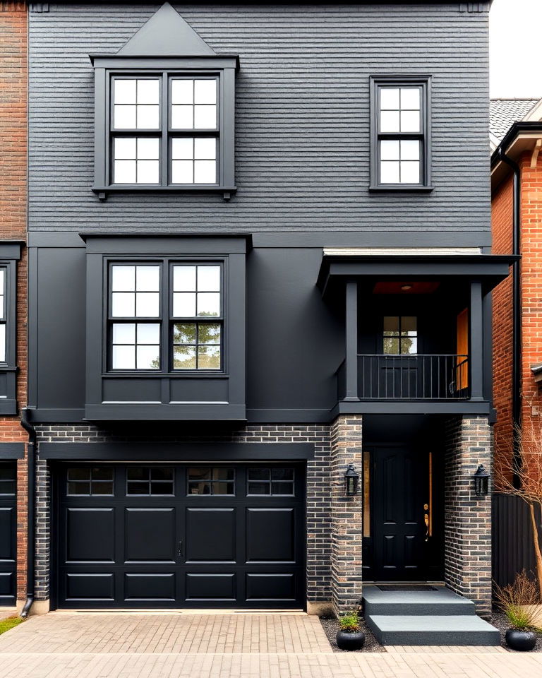 elegant all black modern tudor exterior