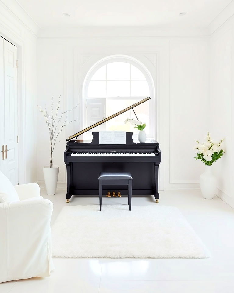 elegant all white piano room